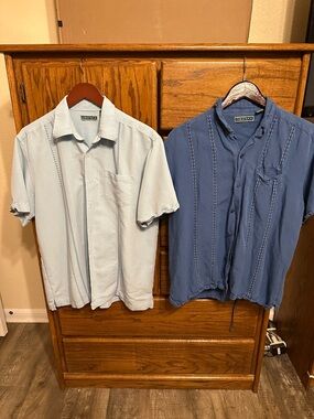 Men's Short-Sleeve Guayabera Shirt - Light Blue- set of 2